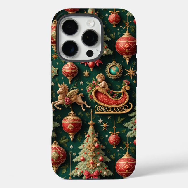 Elegant Baroque Weihnachten Apple iPhone 16 Pro Fa Case-Mate iPhone Hülle (Rückseite)