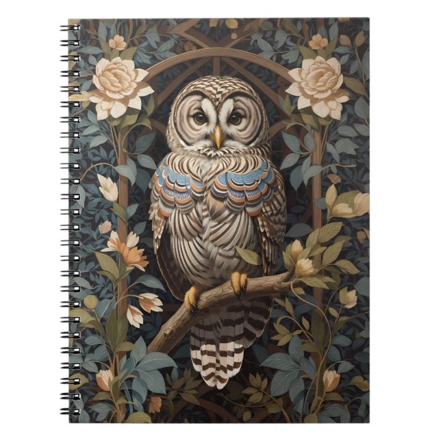 Elegant Barred Owl William Morris Inspiriert Notizblock (Vorderseite)