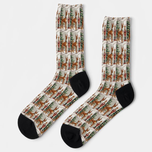 Elegant Basenji Dog Nutcracker Modern Christmas Socken (Linkes Detail)