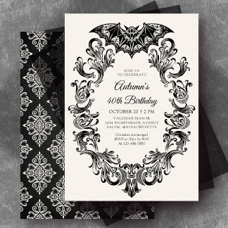 Elegant Bat Halloween Birthday Einladung