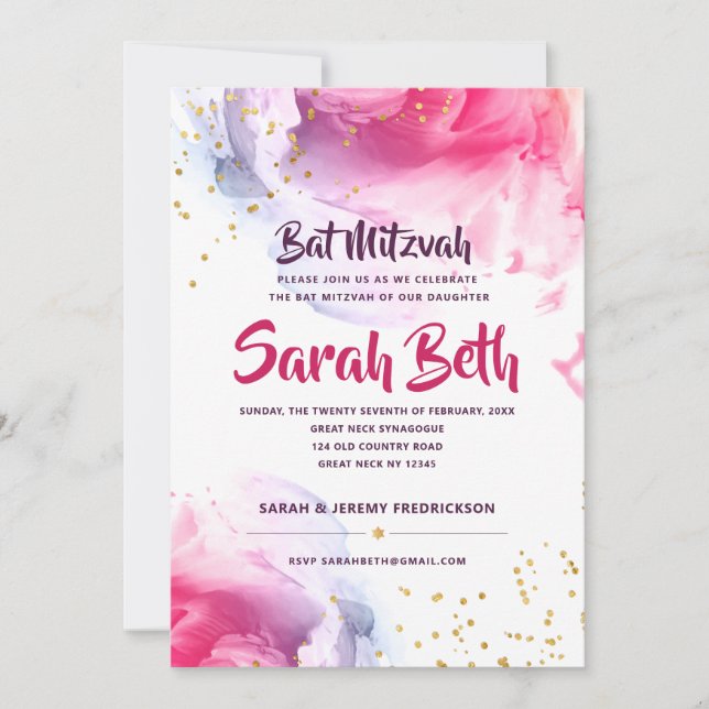 Elegant Bat Mitzvah Glitzer Einladung (Vorderseite)
