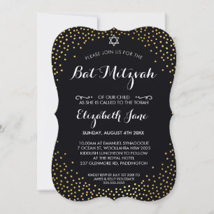 ELEGANT BAT MITZVAH rustikale Goldkonfetti schwarz Einladung
