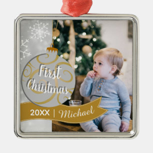 Elegant Bauble Baby's First Christmas Foto Ornament Aus Metall