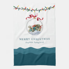 Elegant Bauble Red Bow Frohe Weihnachten Aquamarin Geschirrtuch