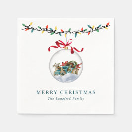 Elegant Bauble Red Bow Frohe Weihnachten Serviette