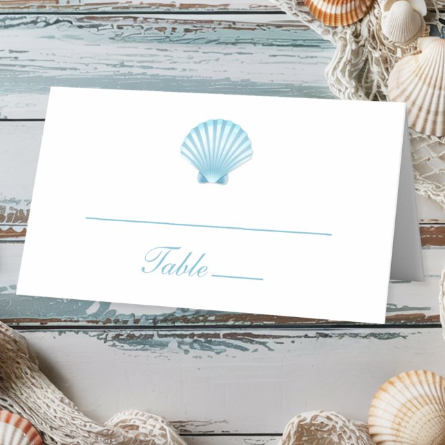 Elegant Beach Blue Nautical Seashell Wedding Platzkarte (Von Creator hochgeladen)
