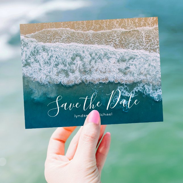 Elegant Beach Blue Ocean Save the Date Ankündigungspostkarte (Von Creator hochgeladen)