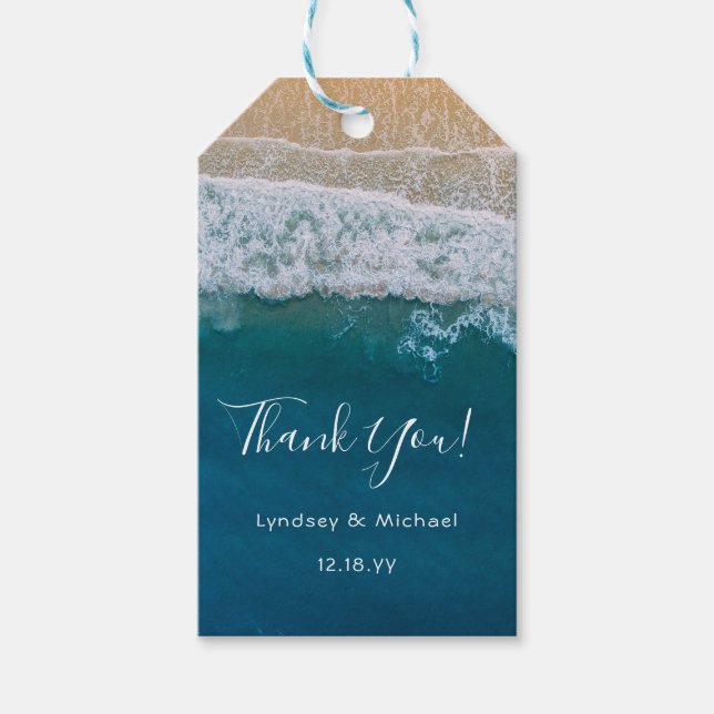 Elegant Beach Blue Ocean Vielen Dank Gastgeschenk  Geschenkanhänger (Vorderseite)