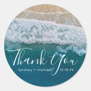 Elegant Beach Blue Ocean Vielen Dank Gastgeschenk  Runder Aufkleber