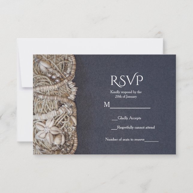 Elegant Beach Puka Muscheln Hochzeit RSVP Card (Vorderseite)