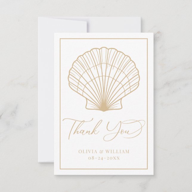 Elegant Beach Seashell Beige Wedding Dankeskarte (Vorderseite)