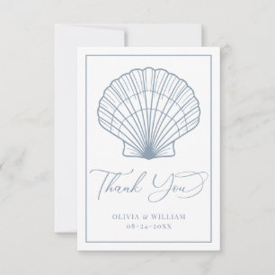 Elegant Beach Seashell Dusty Blue Wedding Dankeskarte