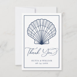 Elegant Beach Seashell Navy Blue Wedding Dankeskarte