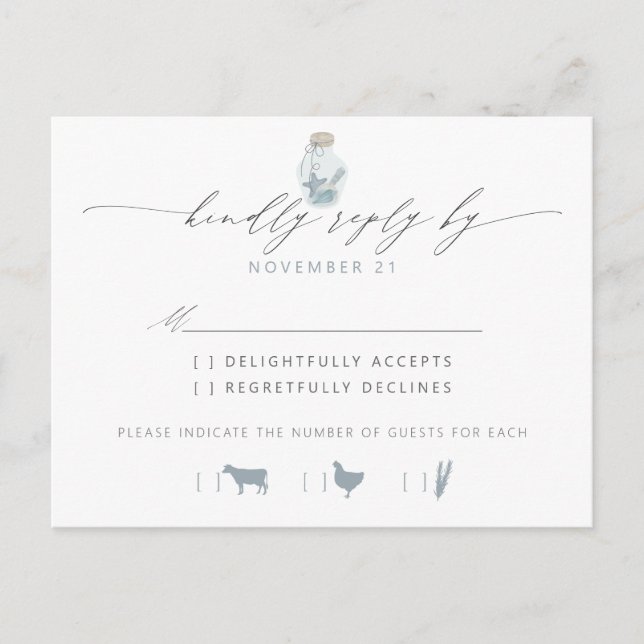 Elegant Beach Seashell Script Wedding RSVP Einladungspostkarte (Vorderseite)