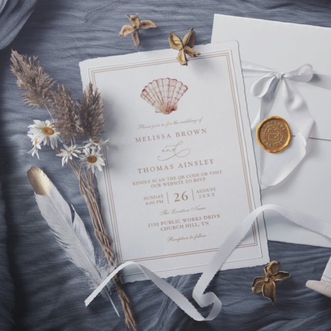 Elegant Beach Simple Minimalist QR Code Wedding Einladung (Von Creator hochgeladen)