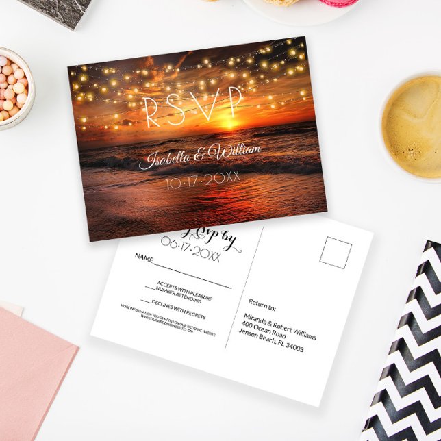 Elegant Beach Summer Wedding RSVP Postkarte (Von Creator hochgeladen)