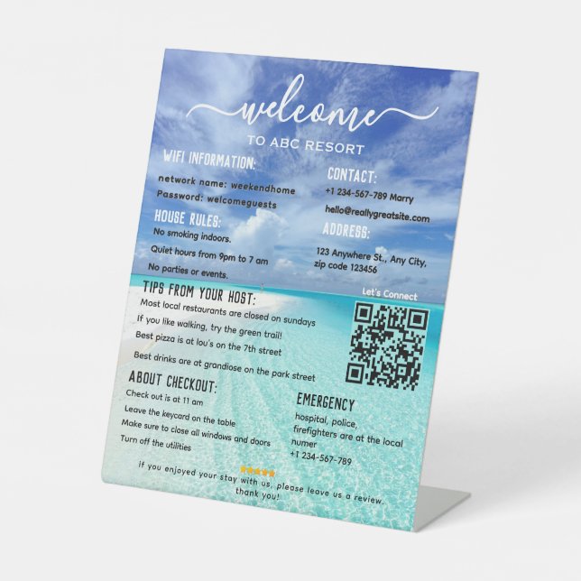 Elegant Beach Vacation Rental House Welcome Pedest Sockelschild (Vorderseite)