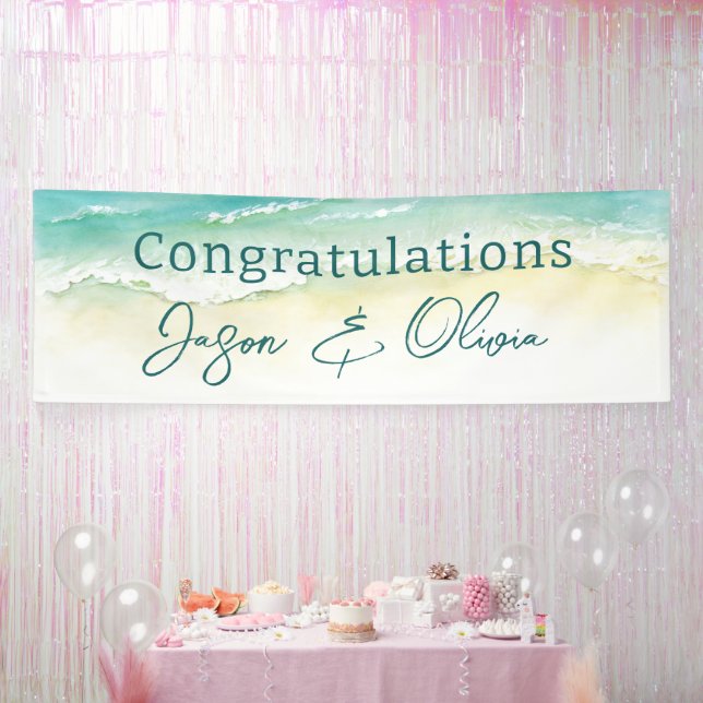 Elegant Beach Wedding Herzlichen Glückwunsch Banner (Party)