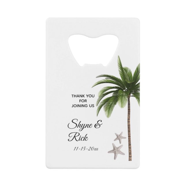 Elegant Beach Wedding Palm Tree Vielen Dank Geldbeutel Flaschenöffner (Vorderseite)