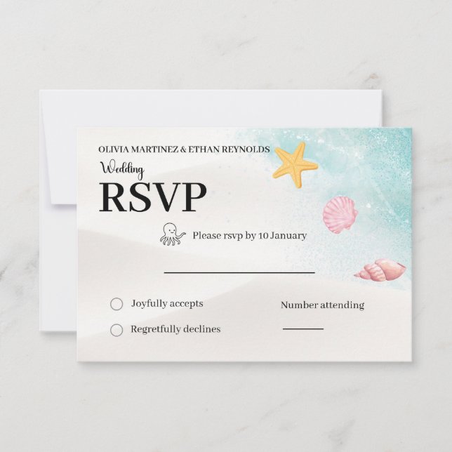 Elegant Beach Wedding RSVP Card (Vorderseite)