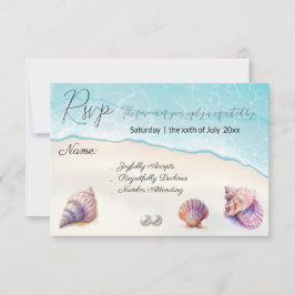 Elegant Beach Wedding Seashells Pearls Nautical RSVP Karte