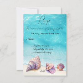 Elegant Beach Wedding Seashells Pearls Nautical RSVP Karte