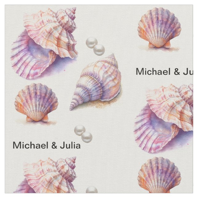 Elegant Beach Wedding Seashells Pearls Nautical Stoff (Nahaufnahme)