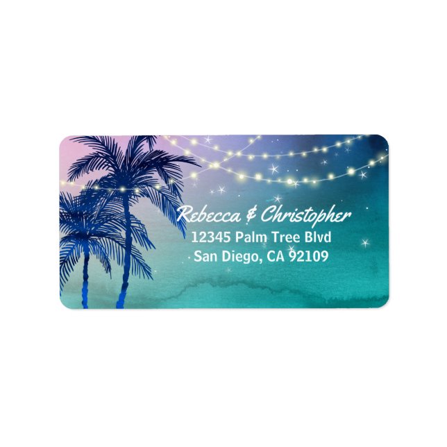 Elegant Beach Wedding Watercolor Palm Tree Adresse Adressaufkleber (Vorne)