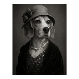Elegant Beagle Lady with Hat and Pearls - Vintage Poster