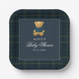 Elegant Bear Navy Blue Baby Shower Pappteller