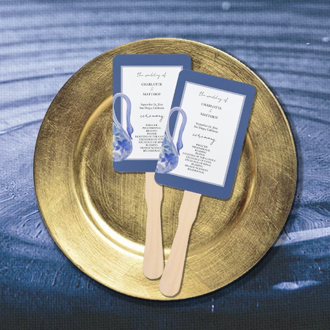 Elegant Beautiful Blue Boho Swan Watercolor Fächer (Von Creator hochgeladen)