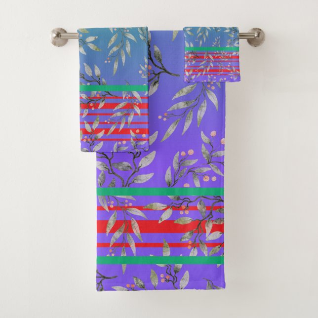 Elegant beautiful gradient blue green floral cute badhandtuch set (Insitu)