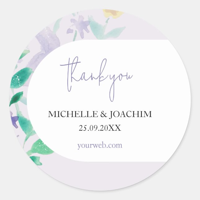 Elegant Beautiful Lilac Boho Floral Watercolor Runder Aufkleber (Vorderseite)