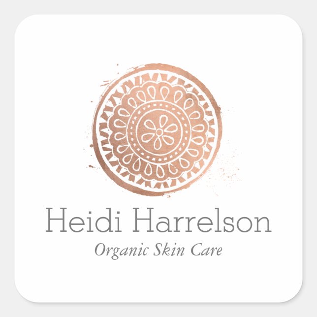 Elegant Beauty Mandala Logo Roes Gold Quadratischer Aufkleber (Vorderseite)