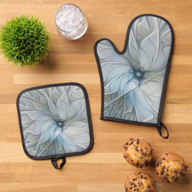 Elegant Beauty Modern Abstract Fractal Art Flower Ofenhandschuh & Topflappen-Set (Oben Unten)