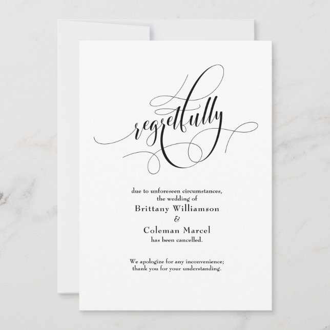 Elegant bedauerlich abgesagt Hochzeit Ankündigung (Vorderseite)