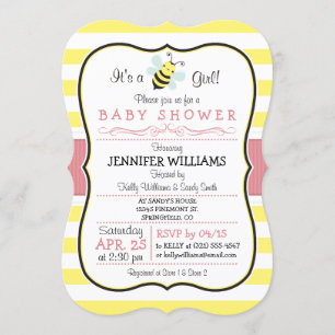 Elegant Bee Girl Baby Shower Einladung