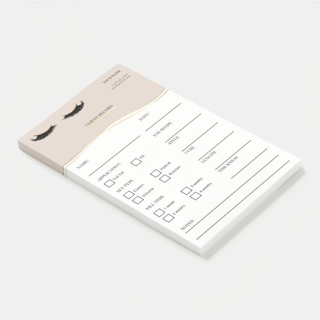 Elegant beige and gold Lash Client  Post-it® Notes Post-it Klebezettel (angewinkelt)