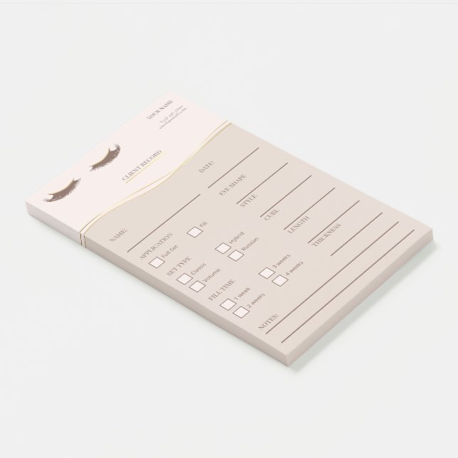 Elegant beige and gold Lash Client  Post-it® Notes Post-it Klebezettel (angewinkelt)