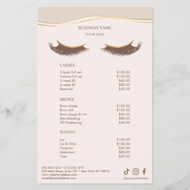 Elegant Beige and Gold Salon Price List Menu Flyer (Vorne)