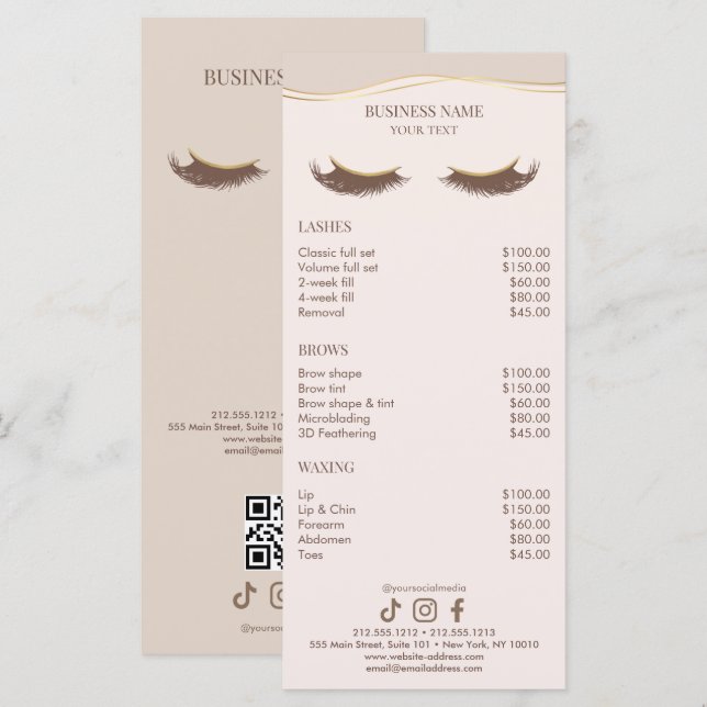 Elegant Beige and Gold Salon Price List Menükarte (Vorne/Hinten)