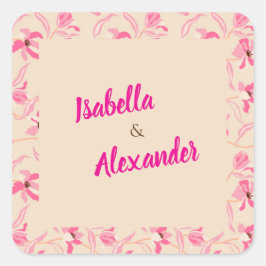 Elegant Beige & Blush Pink Floral Wedding  Quadratischer Aufkleber
