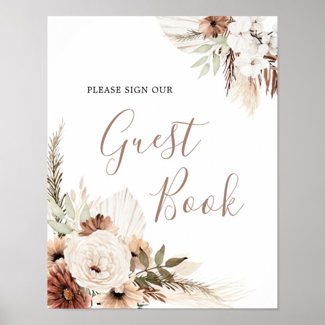 Elegant Beige Boho Pampas Grass Guest Book Sign Poster (Vorne)