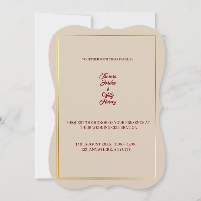 Elegant Beige & Burgundy Floral Wedding Invitation Einladung (Vorderseite)
