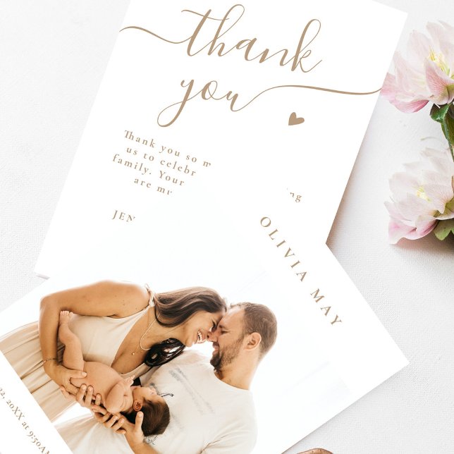 Elegant Beige Calligraphie Danke Baby Shower (Von Creator hochgeladen)