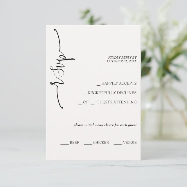 Elegant Beige Calligraphy RSVP Karte (Stehend Vorderseite)