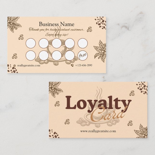 Elegant Beige Coffee Loyalty Card Design Treuekarte (Vorne/Hinten)