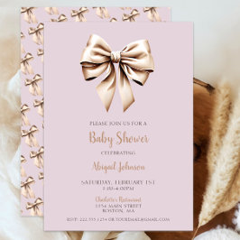 Elegant Beige Coquette Bow Baby Shower Einladung