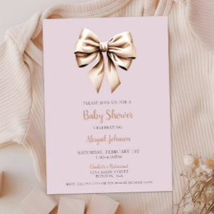 Elegant Beige Coquette Bow Baby Shower Einladung