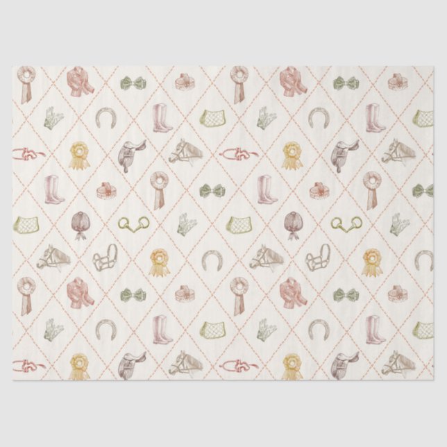 Elegant Beige Equestrian Diamond Pattern Seidenpapier (Vorderseite)